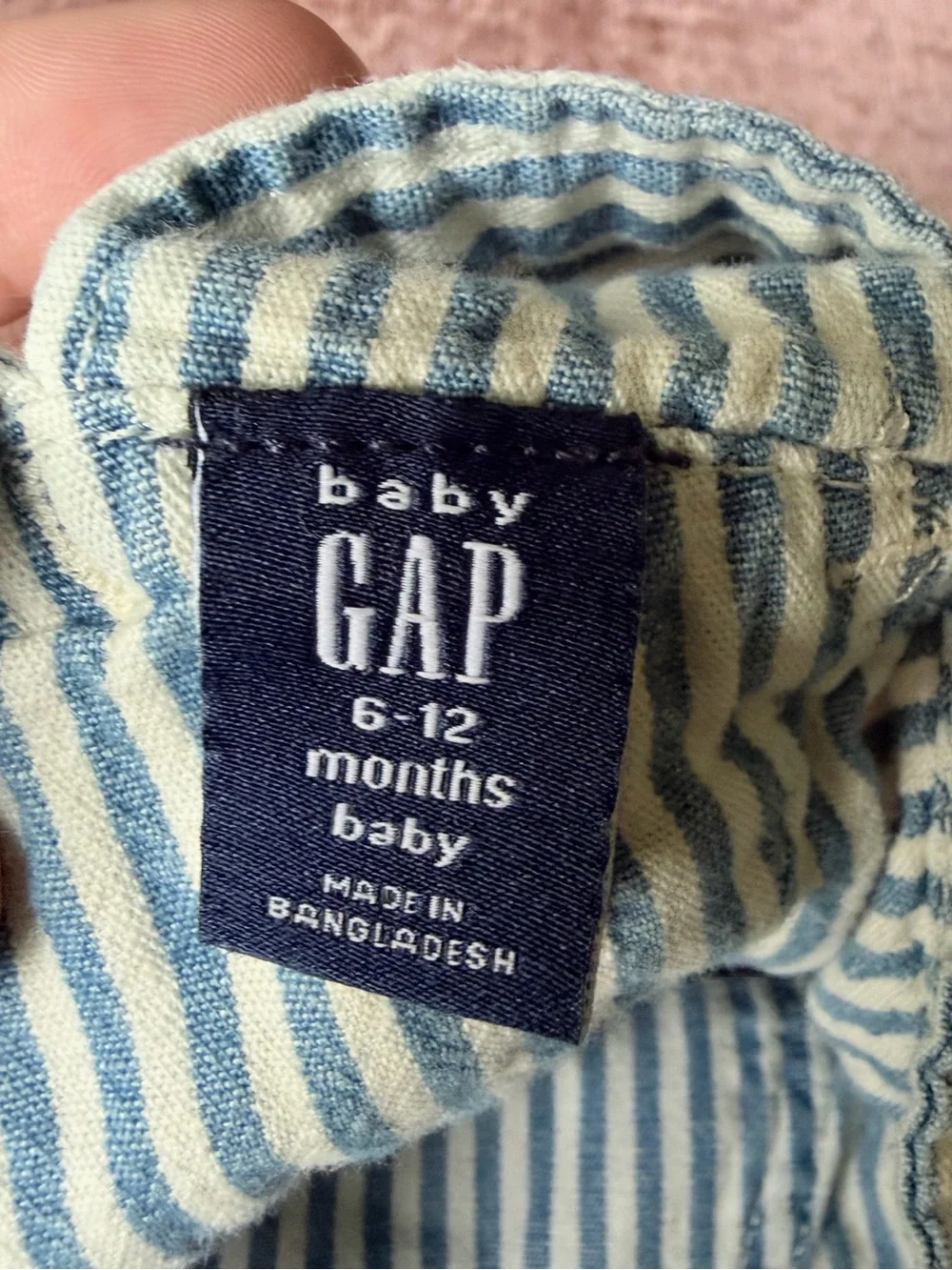 Gap Baby Denim Stripe Bear Pocket Bubble Overalls